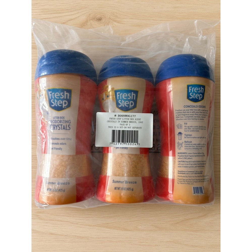 Fresh Step Litter Box Scent Crystals Summer Breeze 15 oz Pack of 3 Deodorizer
